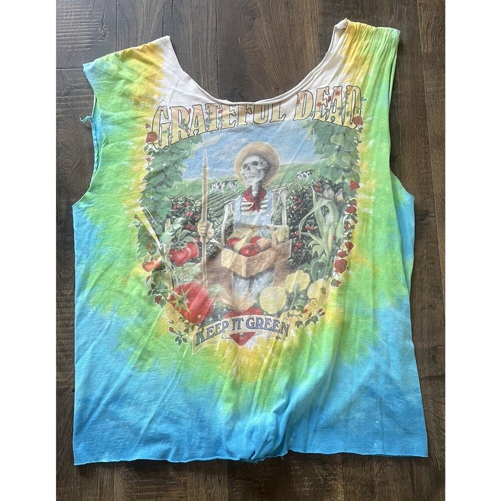 VTG Grateful Dead Keep It Green T-Shirt Size L Cut Off Sleeves/Collar